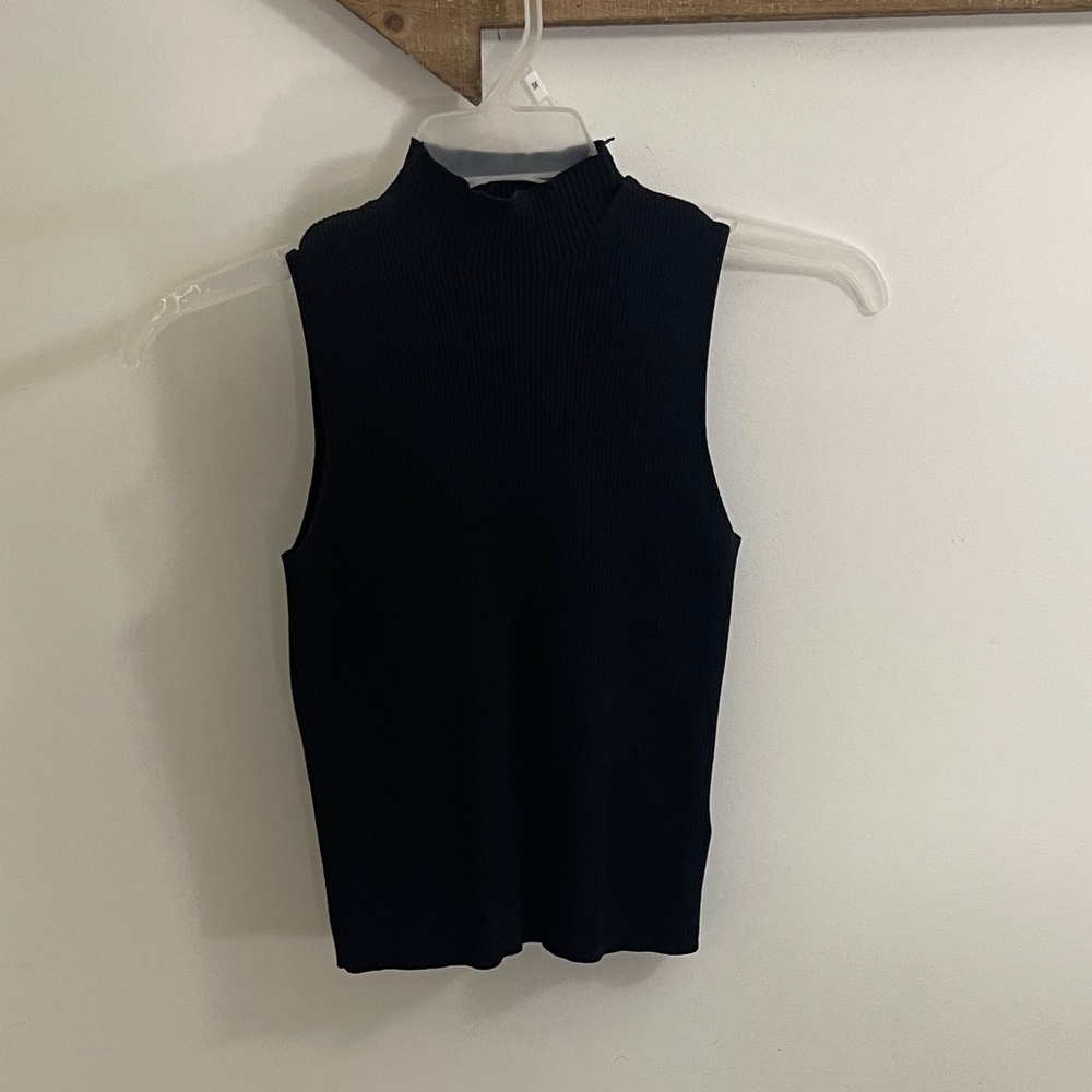 Happily Grey Black Sleeveless Ribbed Mock  Top